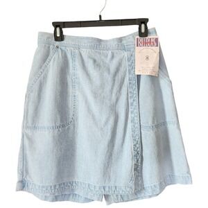Vintage Bill Blass Women's 12 Faux Wrap Skirt Skort Chambray Waist 30" NWT